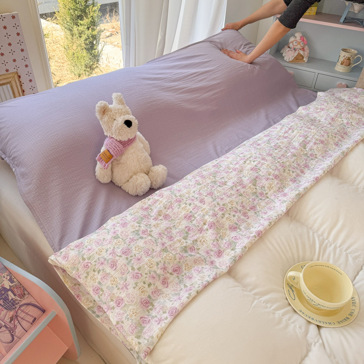 91家纺网 家纺一手货源 找家纺 Sweet dreams甜梦 2026新款A类皱皱双层纱小清新酒店一体式旅行睡袋 紫玫瑰