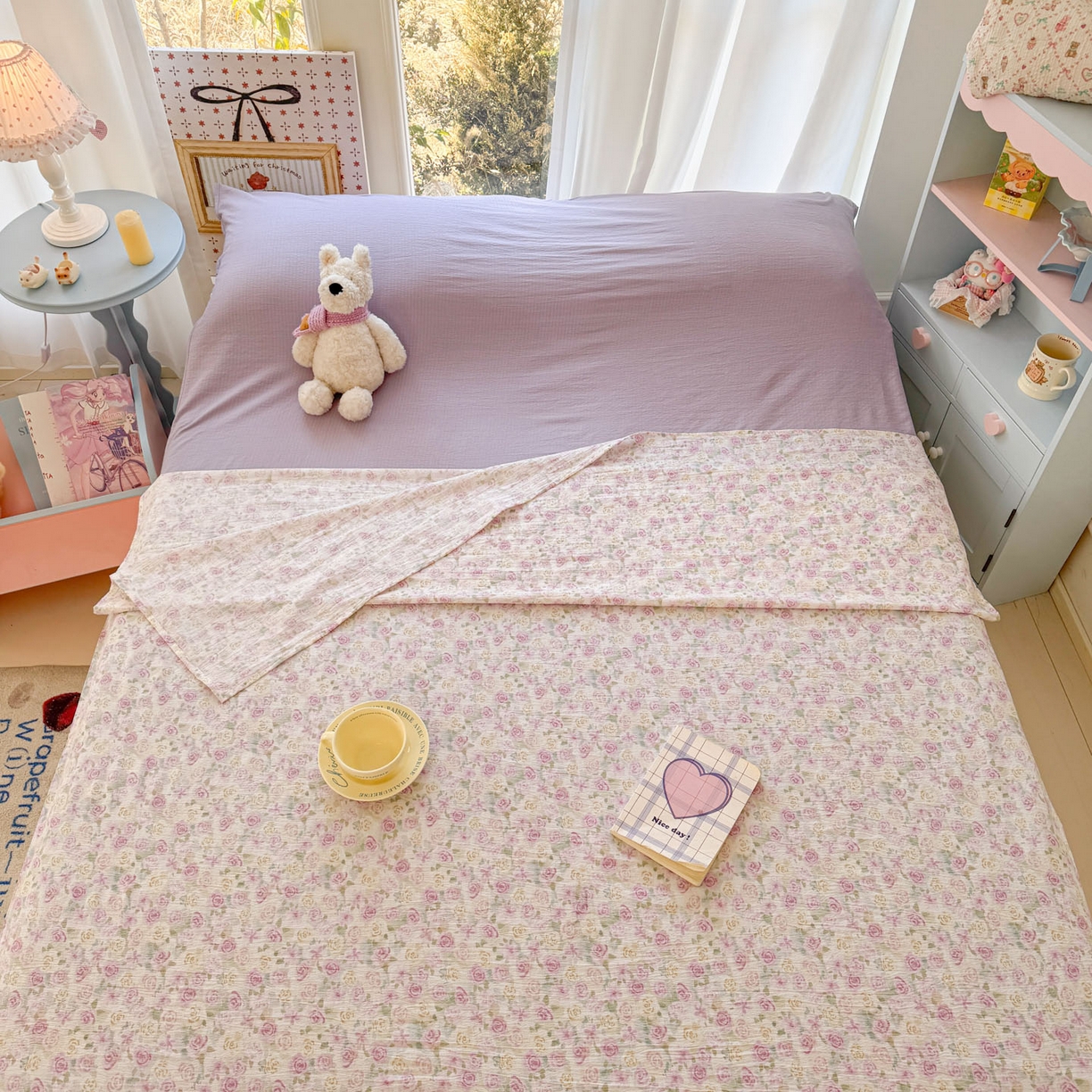 91家纺网 家纺一手货源 找家纺 Sweet dreams甜梦 2026新款A类皱皱双层纱小清新酒店一体式旅行睡袋 紫玫瑰