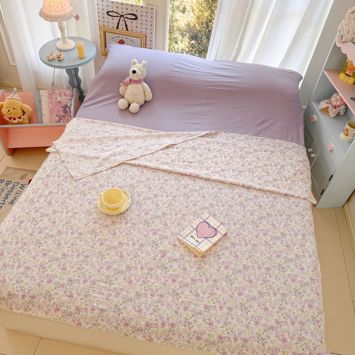 91家纺网 家纺一手货源 找家纺 Sweet dreams甜梦 2026新款A类皱皱双层纱小清新酒店一体式旅行睡袋 紫玫瑰