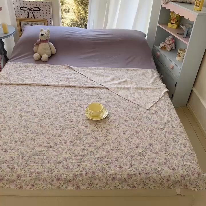 91家纺网 家纺一手货源 找家纺 Sweet dreams甜梦 2026新款A类皱皱双层纱小清新酒店一体式旅行睡袋 紫玫瑰