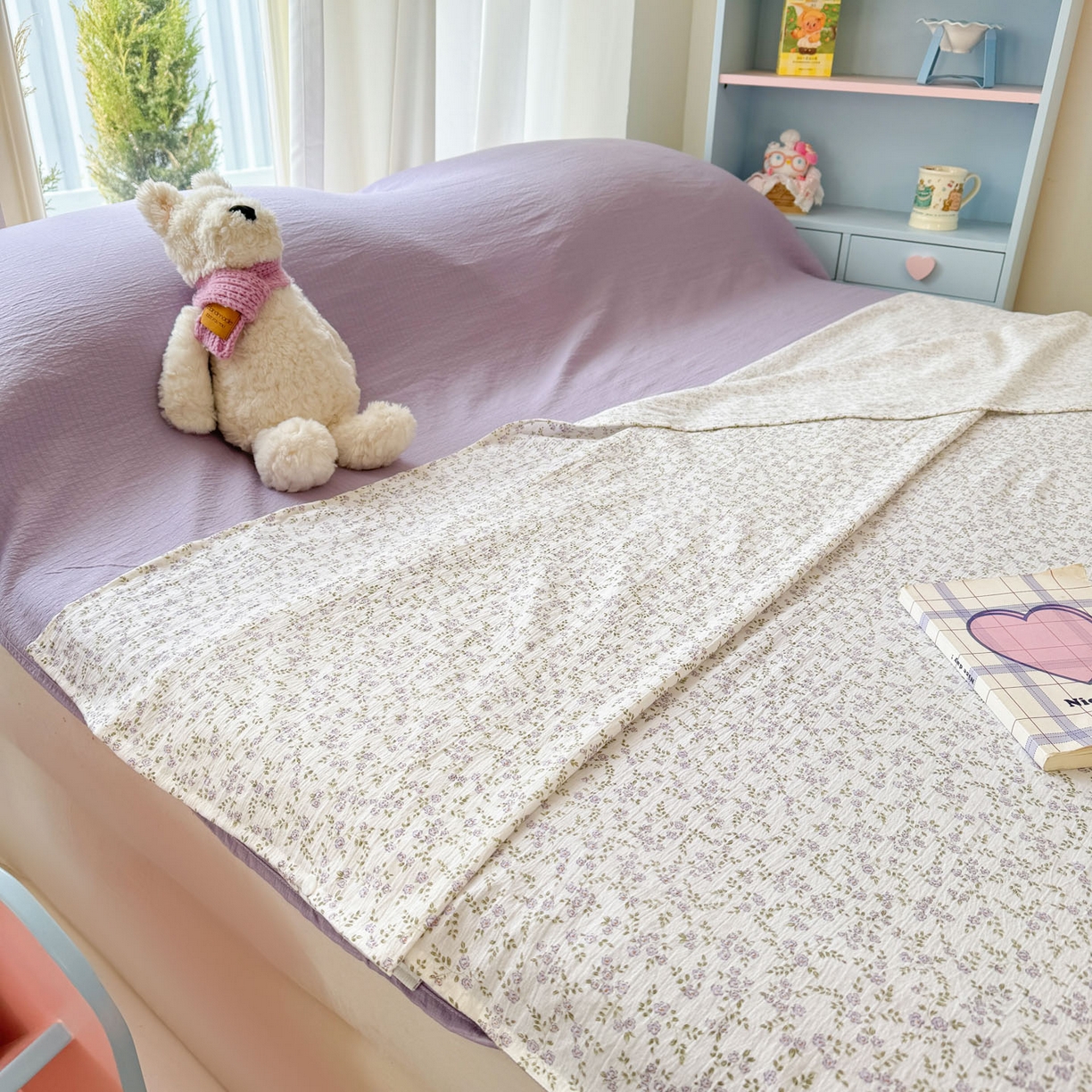 91家纺网 家纺一手货源 找家纺 Sweet dreams甜梦 2026新款A类皱皱双层纱小清新酒店一体式旅行睡袋 紫色小碎花