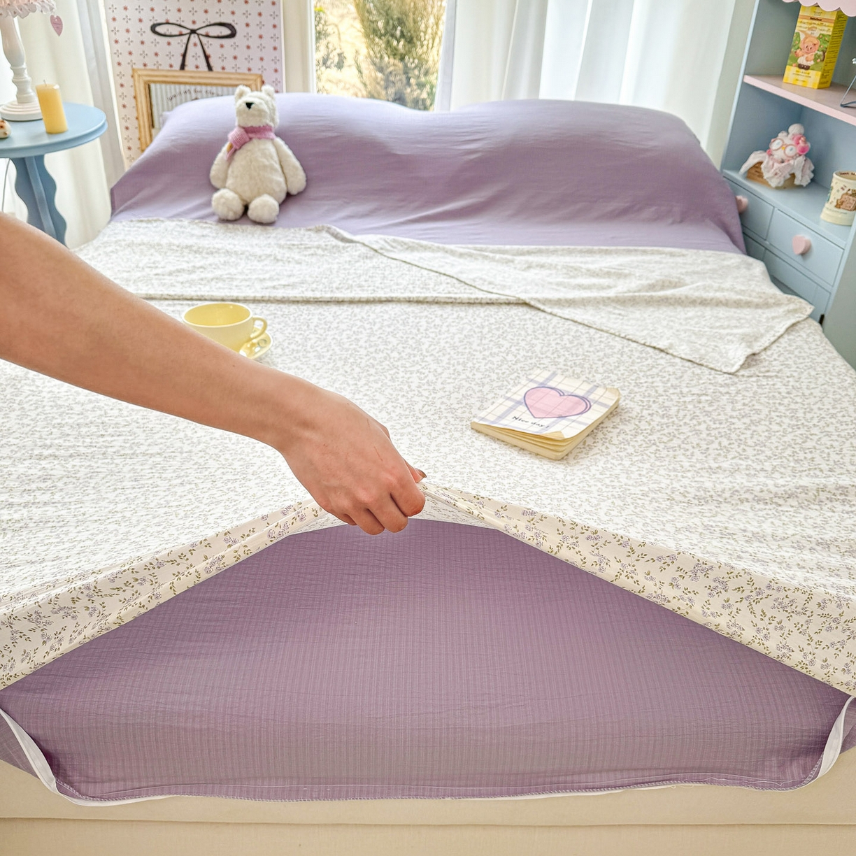 91家纺网 家纺一手货源 找家纺 Sweet dreams甜梦 2026新款A类皱皱双层纱小清新酒店一体式旅行睡袋 紫色小碎花