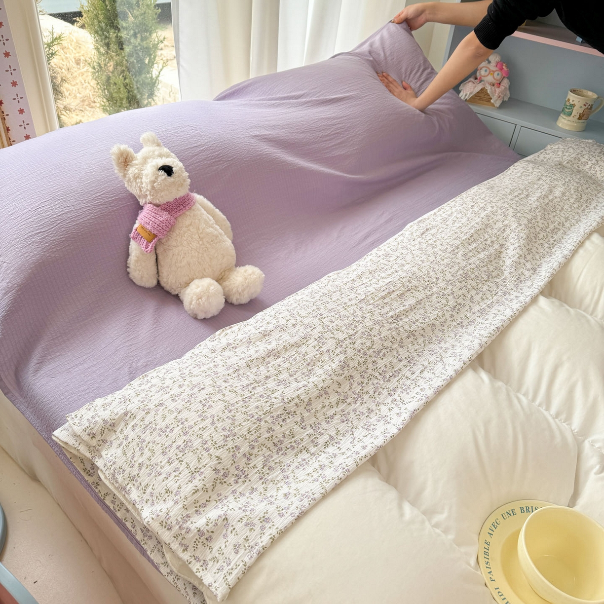 91家纺网 家纺一手货源 找家纺 Sweet dreams甜梦 2026新款A类皱皱双层纱小清新酒店一体式旅行睡袋 紫色小碎花