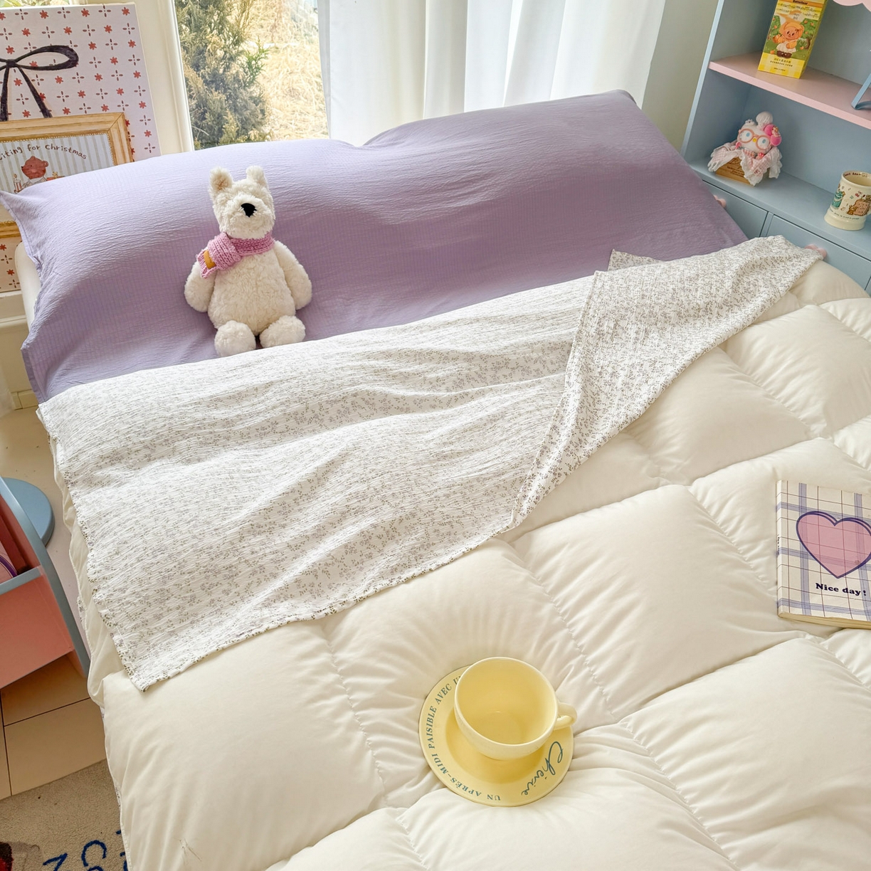 91家纺网 家纺一手货源 找家纺 Sweet dreams甜梦 2026新款A类皱皱双层纱小清新酒店一体式旅行睡袋 紫色小碎花