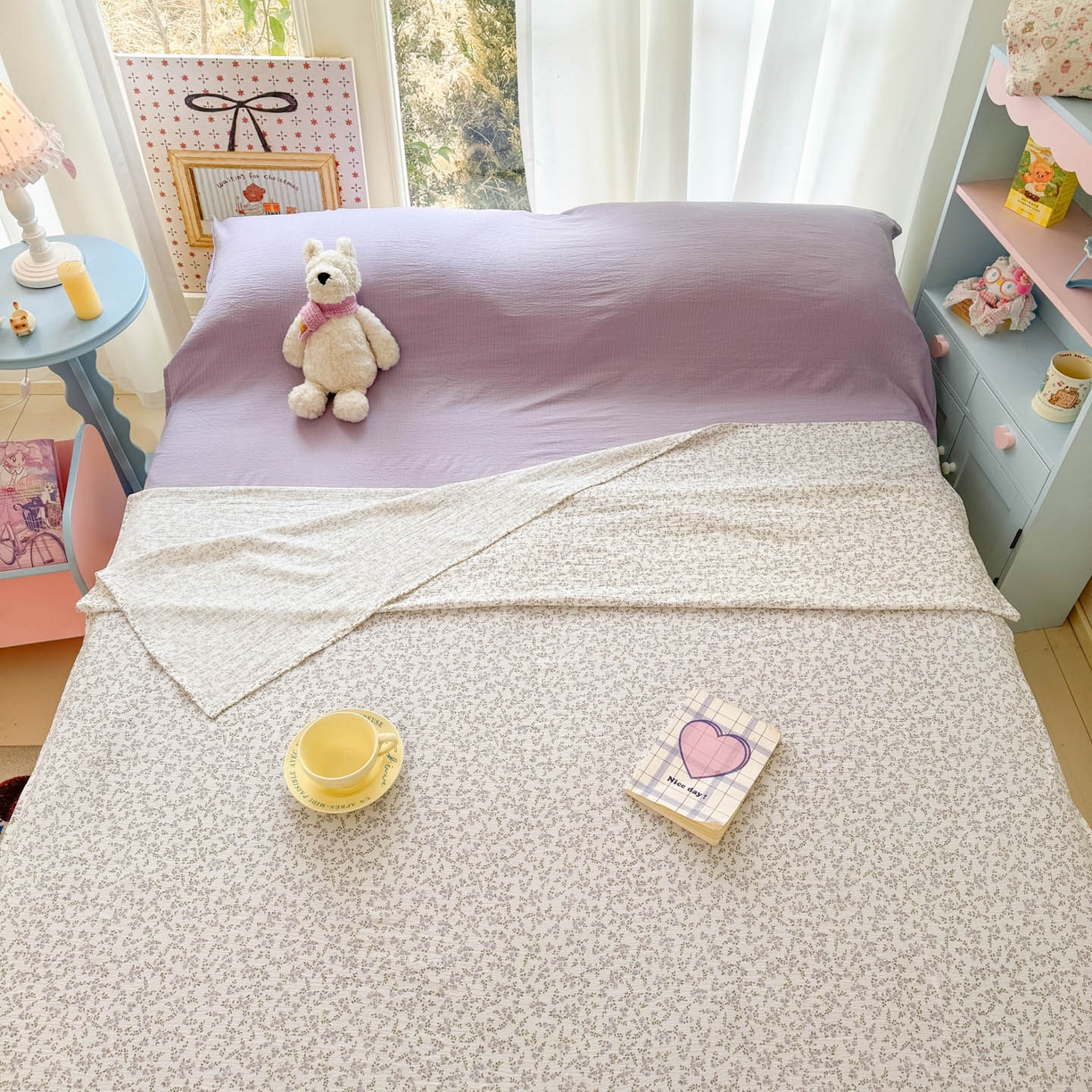 91家纺网 家纺一手货源 找家纺 Sweet dreams甜梦 2026新款A类皱皱双层纱小清新酒店一体式旅行睡袋 紫色小碎花