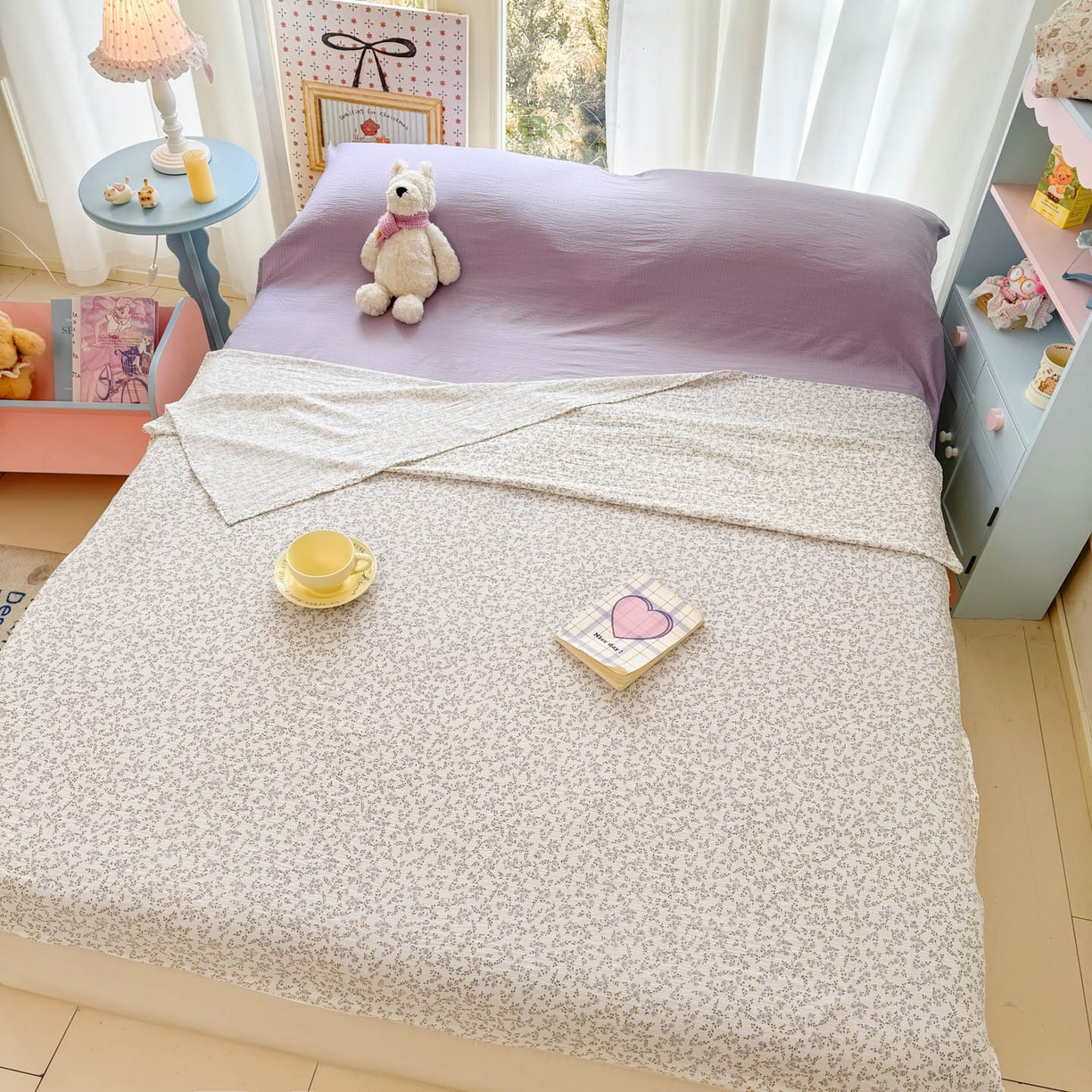 91家纺网 家纺一手货源 找家纺 Sweet dreams甜梦 2026新款A类皱皱双层纱小清新酒店一体式旅行睡袋 紫色小碎花