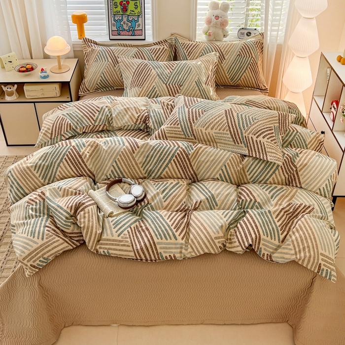 梦精灵家纺 2026新款纯棉床盖四件套全棉绗缝夹棉防滑床单四季通用榻榻米单人学生宿舍 时空旅人AB咖