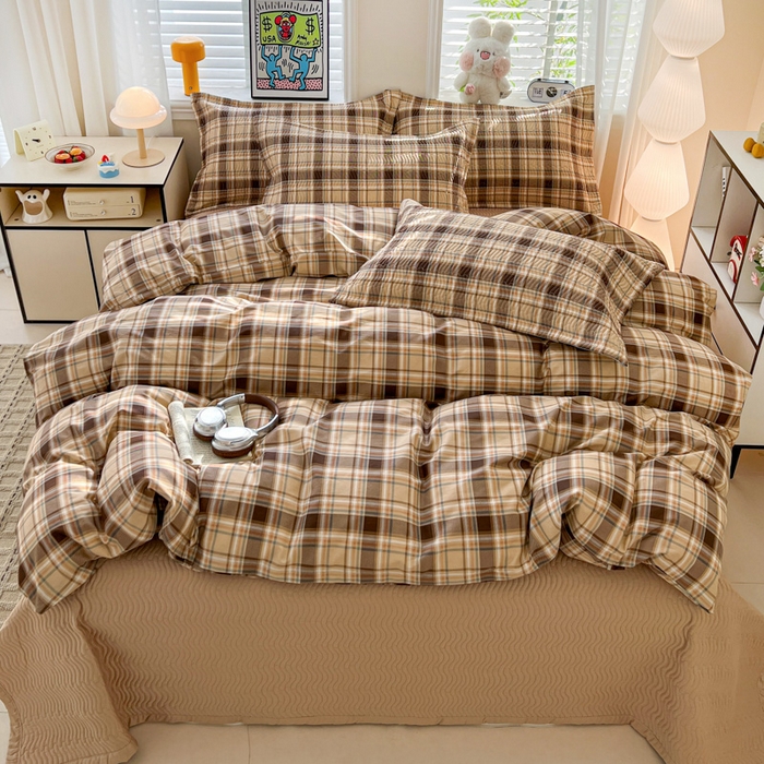 梦精灵家纺 2026新款纯棉床盖四件套全棉绗缝夹棉防滑床单四季通用榻榻米单人学生宿舍 托马AB咖