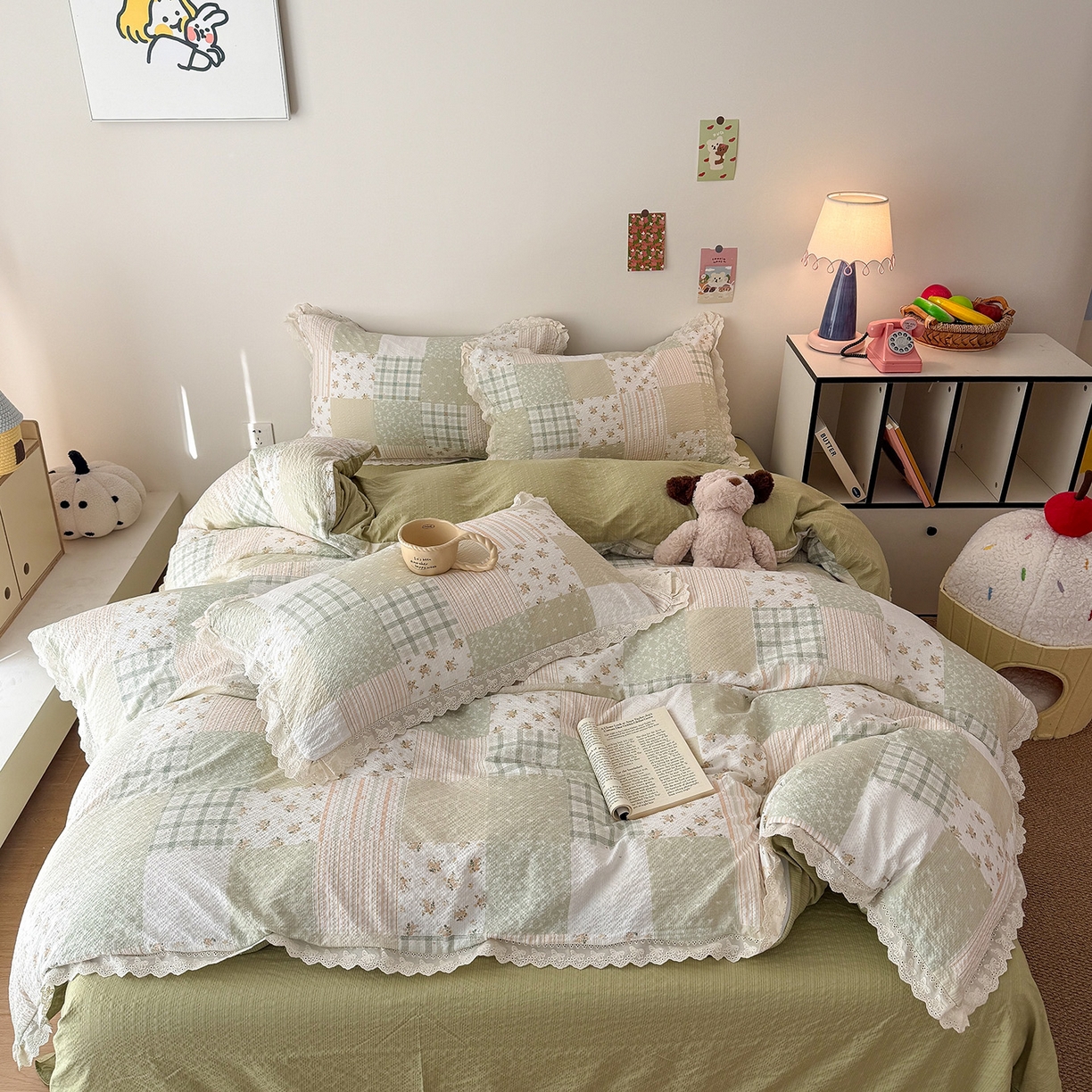 91家纺网 家纺一手货源 找家纺 吾欢心 2026春夏新款韩版纯棉花边泡芙双层纱四件套 春野