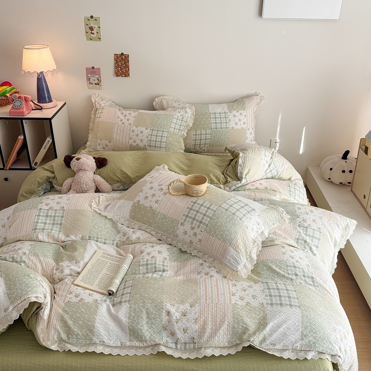 91家纺网 家纺一手货源 找家纺 吾欢心 2026春夏新款韩版纯棉花边泡芙双层纱四件套 春野