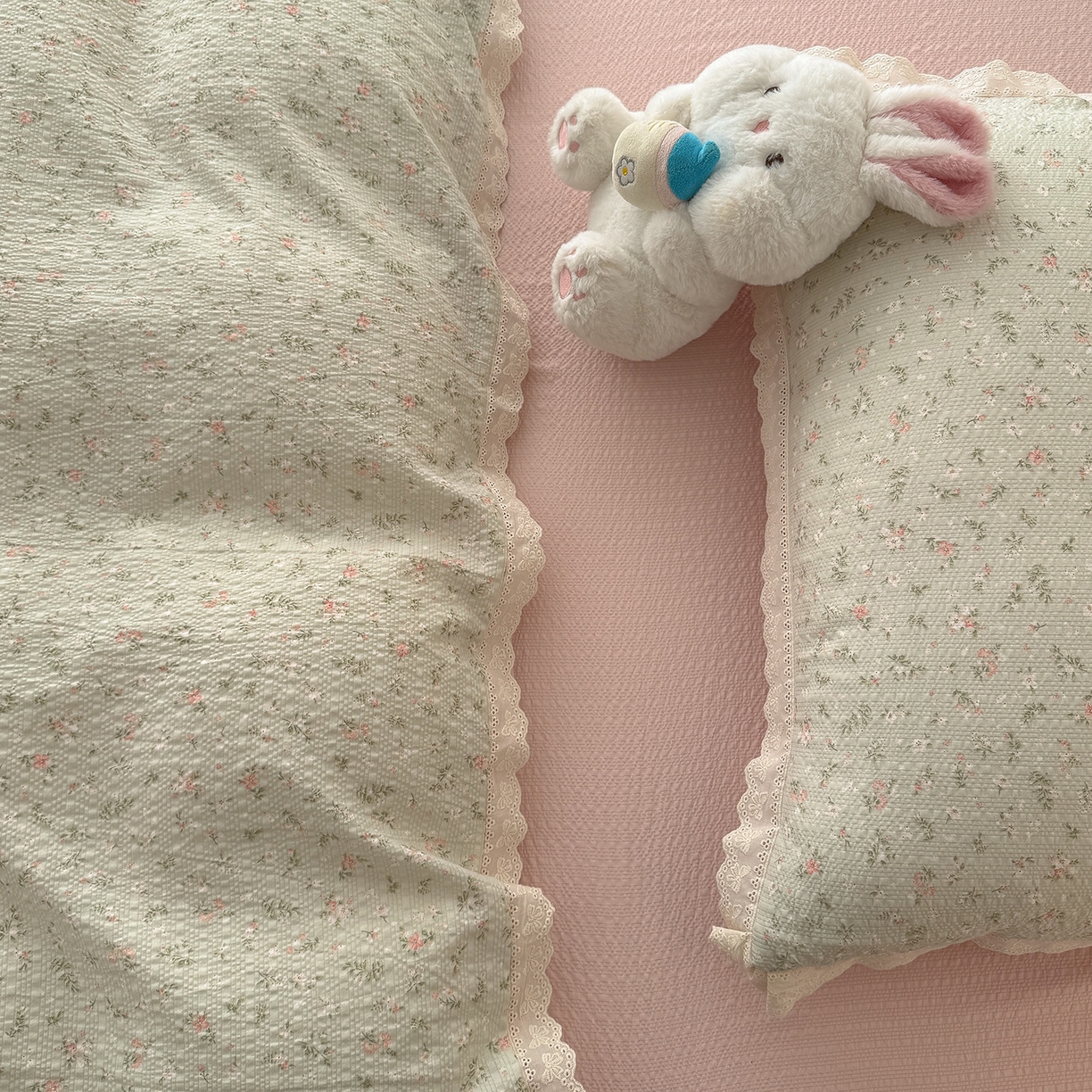 91家纺网 家纺一手货源 找家纺 吾欢心 2026春夏新款韩版纯棉花边泡芙双层纱四件套 茱莉叶