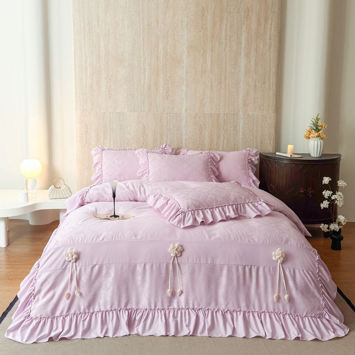 91家纺网 家纺一手货源 找家纺 豪美鑫家纺 2026新款提花四件套 花开半夏系列 花开半夏-淡紫