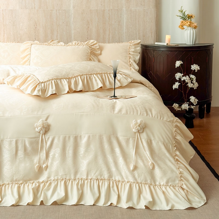 91家纺网 家纺一手货源 找家纺 豪美鑫家纺 2026新款提花四件套 花开半夏系列 花开半夏-香槟