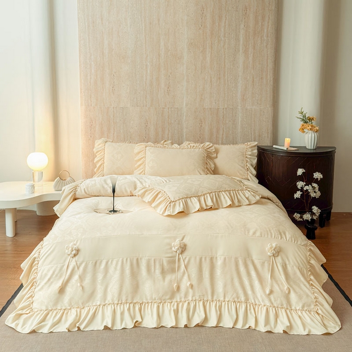 91家纺网 家纺一手货源 找家纺 豪美鑫家纺 2026新款提花四件套 花开半夏系列 花开半夏-香槟