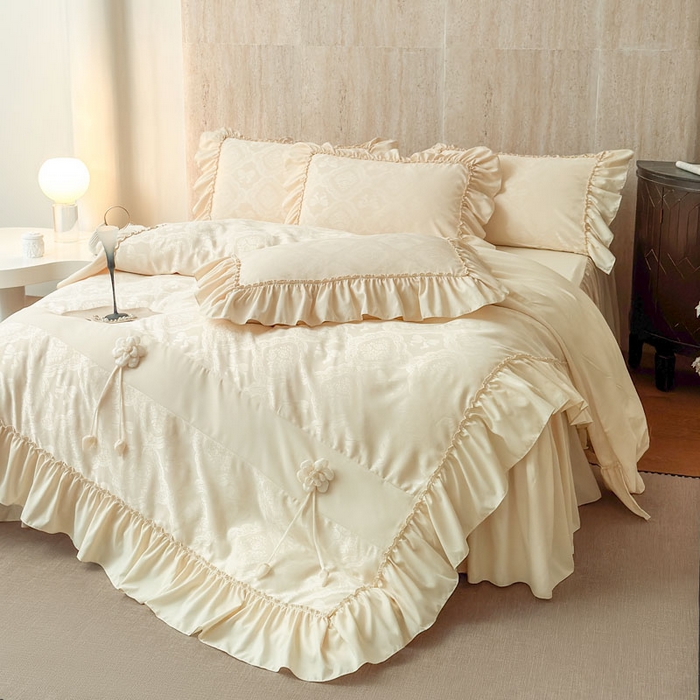 91家纺网 家纺一手货源 找家纺 豪美鑫家纺 2026新款提花四件套 花开半夏系列 花开半夏-香槟