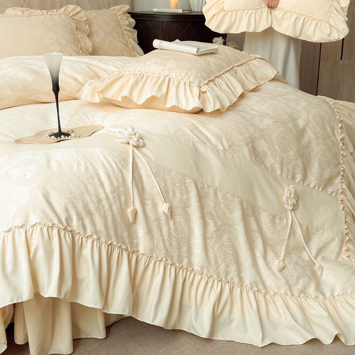 91家纺网 家纺一手货源 找家纺 豪美鑫家纺 2026新款提花四件套 花开半夏系列 花开半夏-香槟