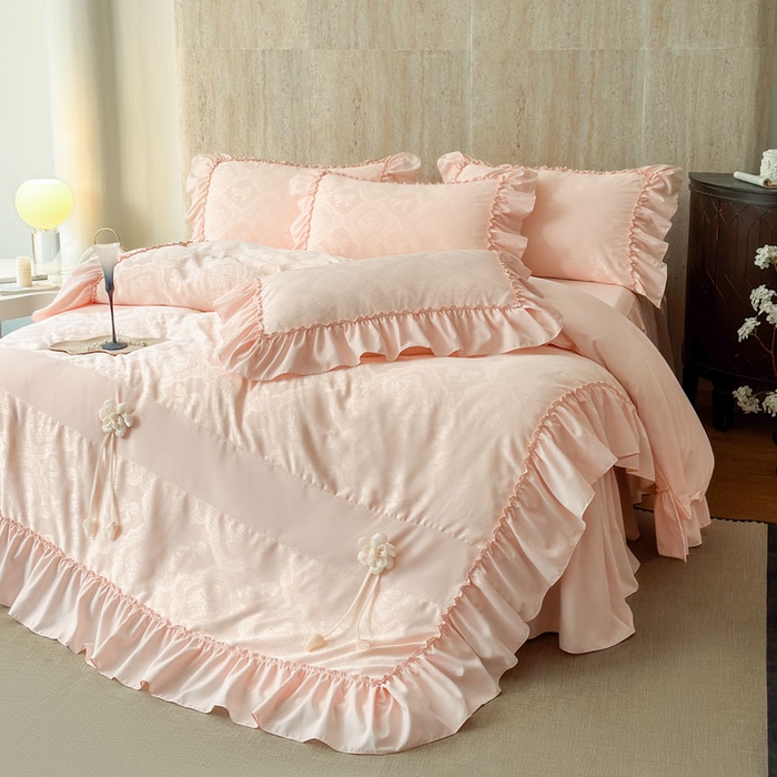 91家纺网 家纺一手货源 找家纺 豪美鑫家纺 2026新款提花四件套 花开半夏系列 花开半夏-玉粉