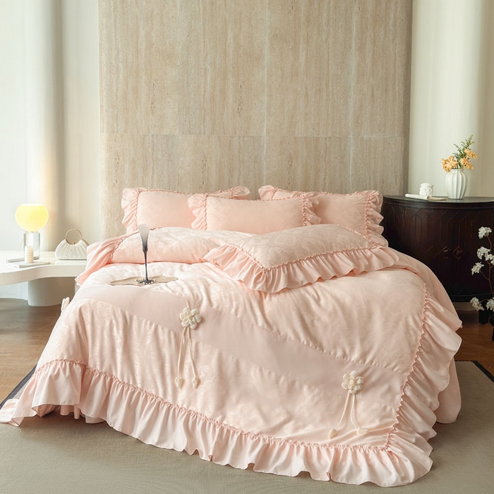 豪美鑫家纺 2026新款提花四件套 花开半夏系列 花开半夏-玉粉