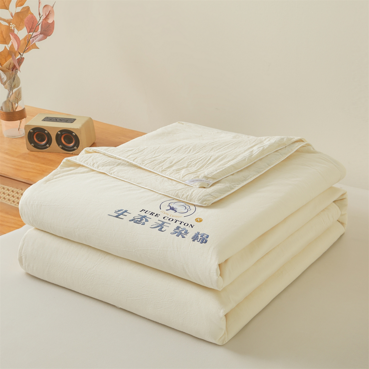 91家纺网 家纺一手货源 找家纺 招财星家纺 2026新款国标艾a类纯色100%新疆棉夏被夏凉被空调被棉花夏被棉花被子被芯热款含质检报告买家秀包检 莫奈-米白