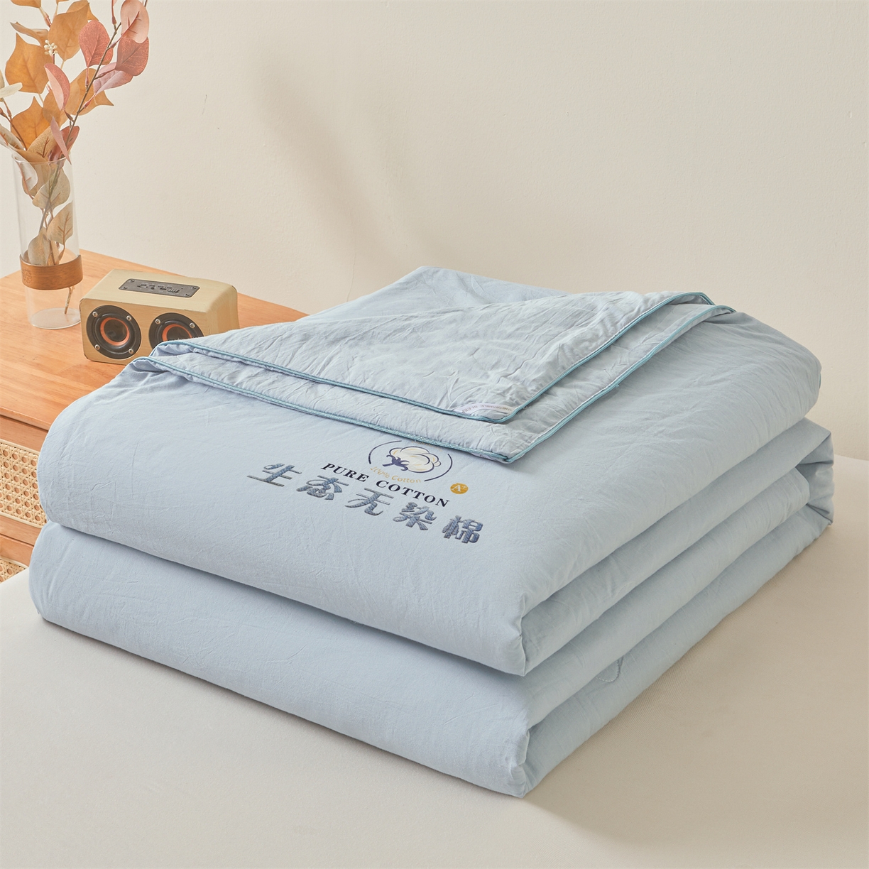 91家纺网 家纺一手货源 找家纺 招财星家纺 2026新款国标艾a类纯色100%新疆棉夏被夏凉被空调被棉花夏被棉花被子被芯热款含质检报告买家秀包检 莫奈-雾霾蓝