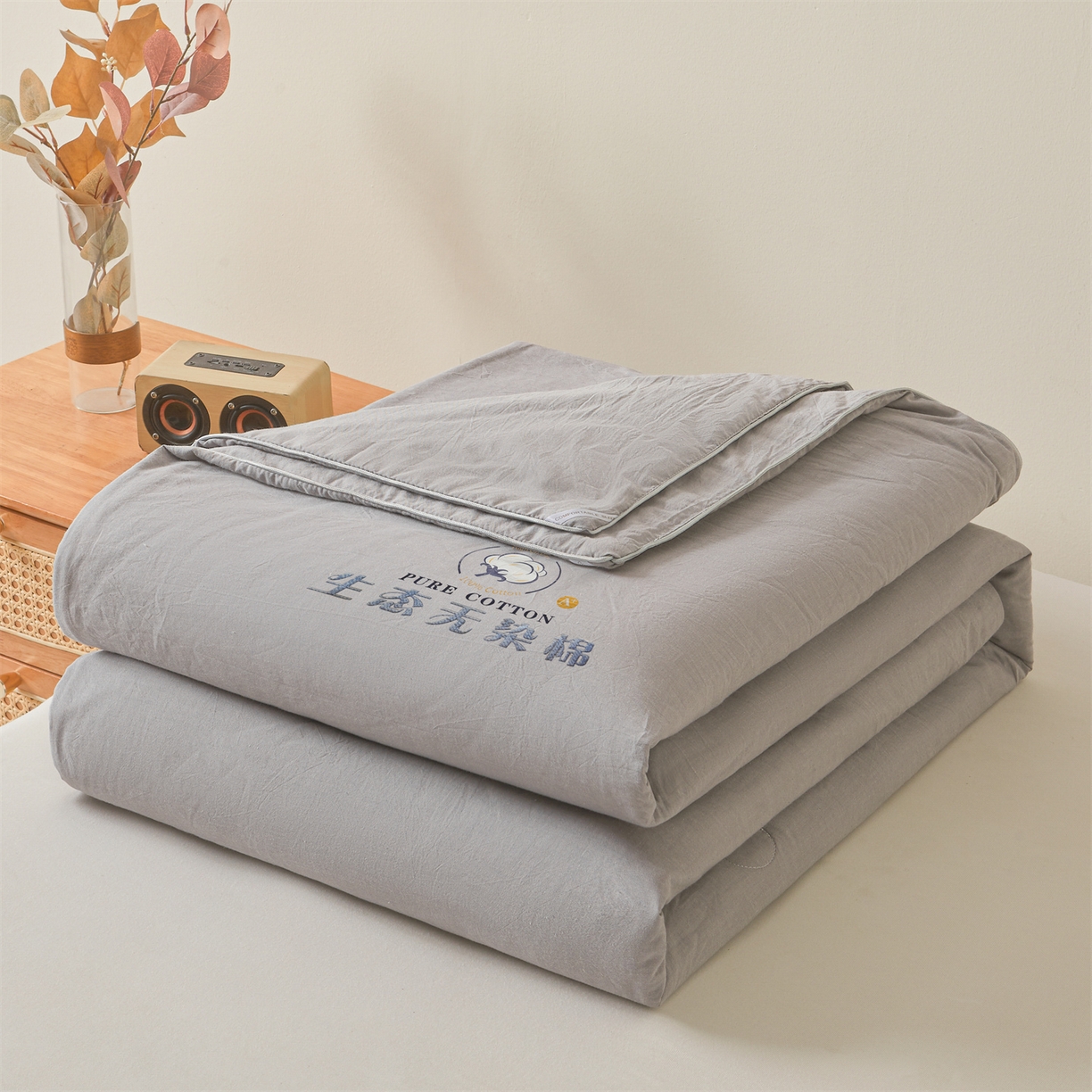 91家纺网 家纺一手货源 找家纺 招财星家纺 2026新款国标艾a类纯色100%新疆棉夏被夏凉被空调被棉花夏被棉花被子被芯热款含质检报告买家秀包检 莫奈-典雅灰