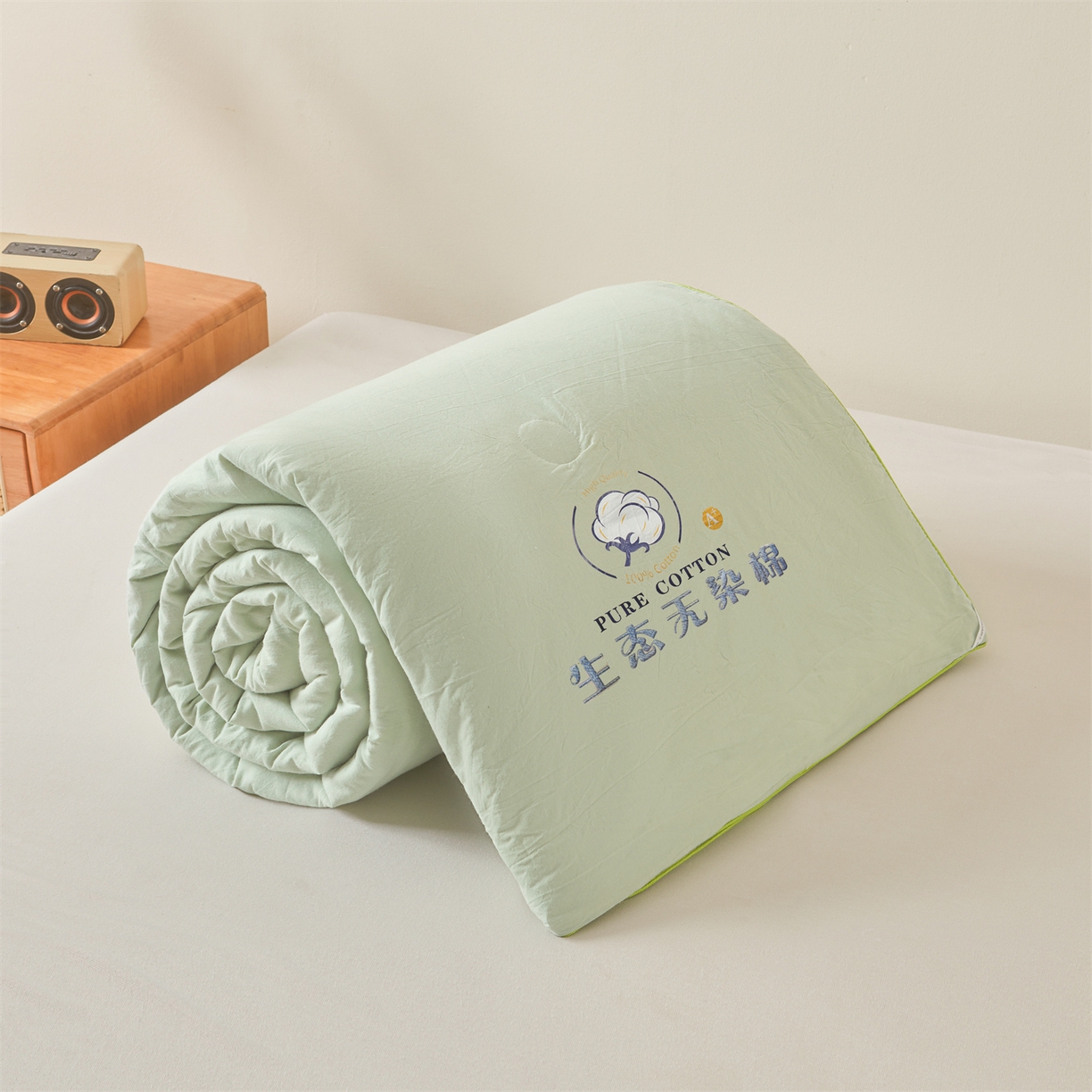 91家纺网 家纺一手货源 找家纺 招财星家纺 2026新款国标艾a类纯色100%新疆棉夏被夏凉被空调被棉花夏被棉花被子被芯热款含质检报告买家秀包检 莫奈-果绿