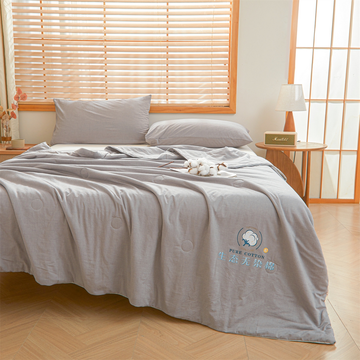 91家纺网 家纺一手货源 找家纺 招财星家纺 2026新款国标艾a类纯色100%新疆棉夏被夏凉被空调被棉花夏被棉花被子被芯热款含质检报告买家秀包检 莫奈-典雅灰