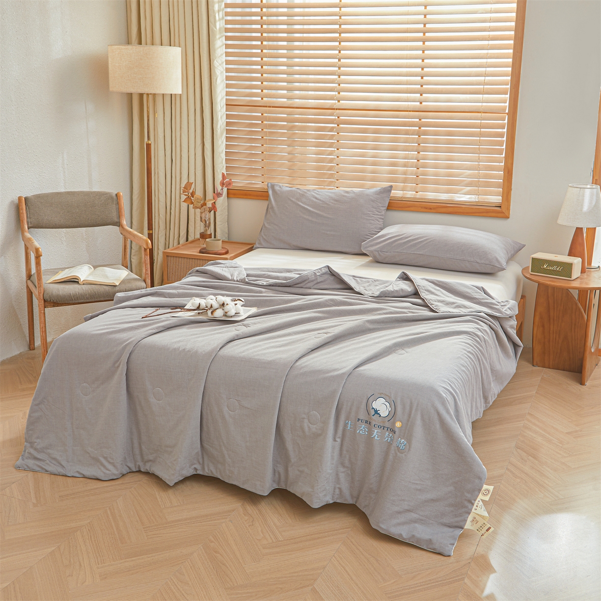 91家纺网 家纺一手货源 找家纺 招财星家纺 2026新款国标艾a类纯色100%新疆棉夏被夏凉被空调被棉花夏被棉花被子被芯热款含质检报告买家秀包检 莫奈-典雅灰