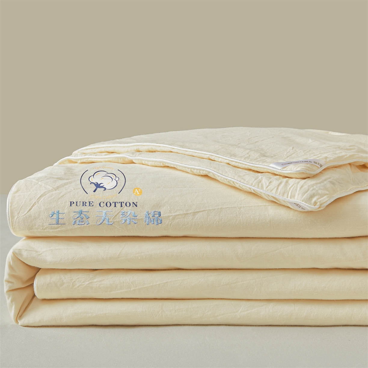 91家纺网 家纺一手货源 找家纺 招财星家纺 2026新款国标艾a类纯色100%新疆棉夏被夏凉被空调被棉花夏被棉花被子被芯热款含质检报告买家秀包检 莫奈-米白
