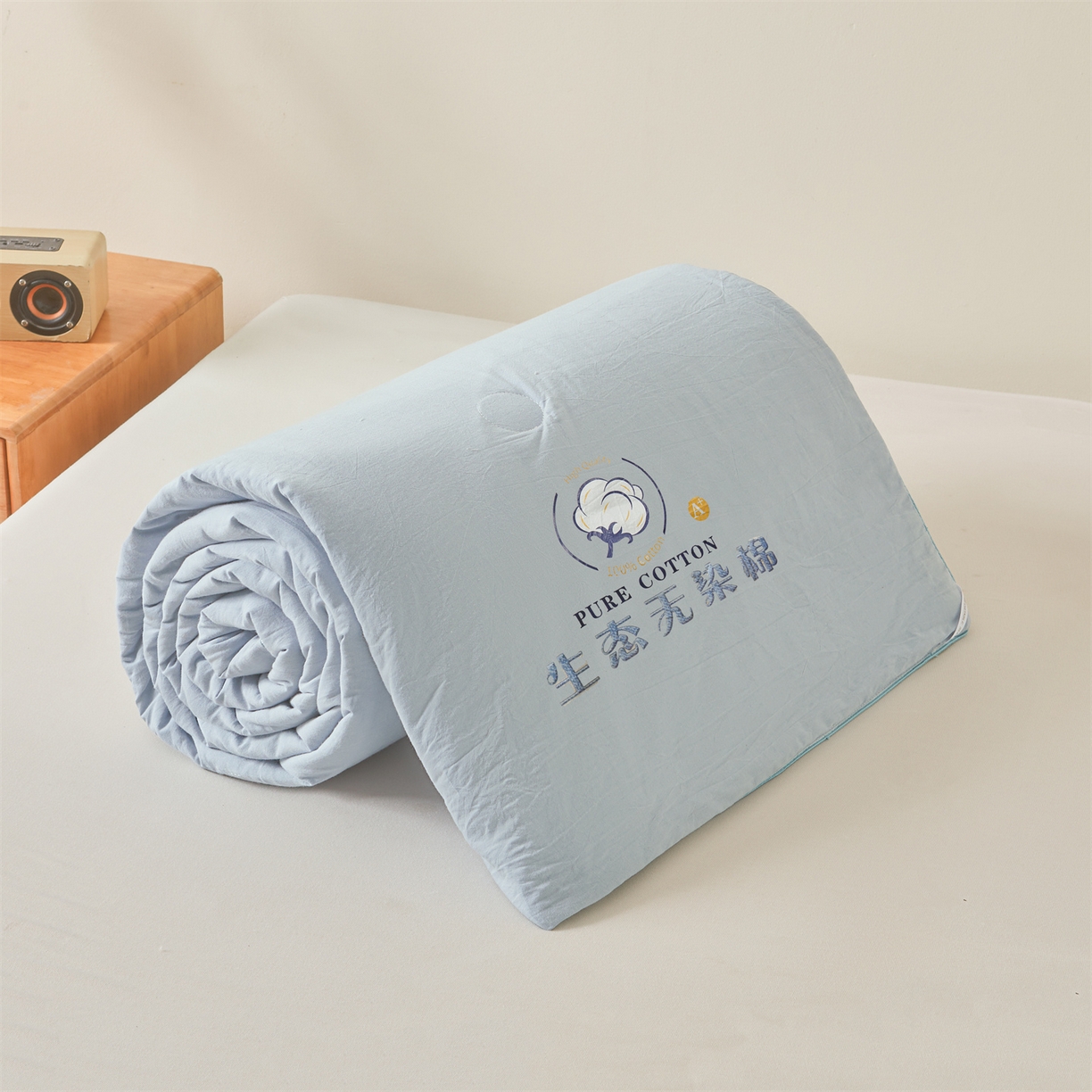 91家纺网 家纺一手货源 找家纺 招财星家纺 2026新款国标艾a类纯色100%新疆棉夏被夏凉被空调被棉花夏被棉花被子被芯热款含质检报告买家秀包检 莫奈-雾霾蓝