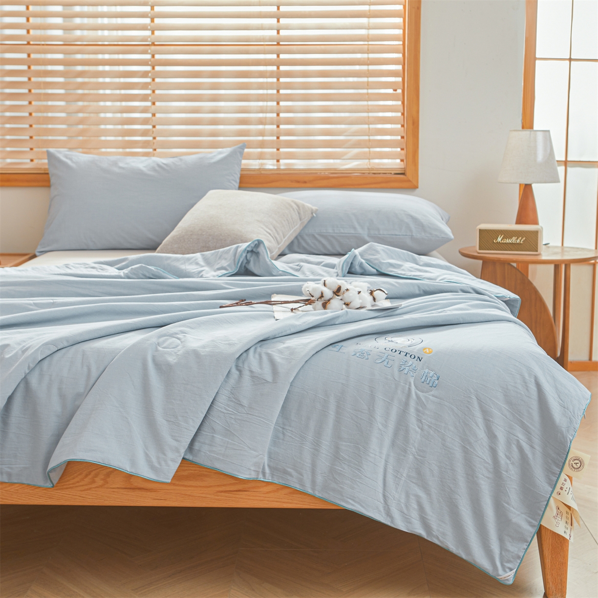 91家纺网 家纺一手货源 找家纺 招财星家纺 2026新款国标艾a类纯色100%新疆棉夏被夏凉被空调被棉花夏被棉花被子被芯热款含质检报告买家秀包检 莫奈-雾霾蓝