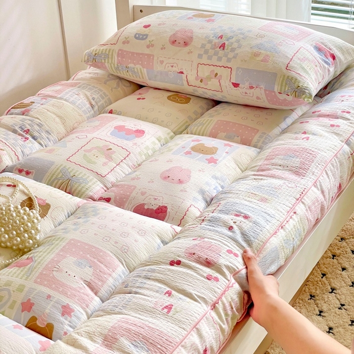 小桃姐家纺 2025新款卡通床褥垫学生宿舍垫软床垫榻榻米床垫褥子铺盖 粉色猫咪