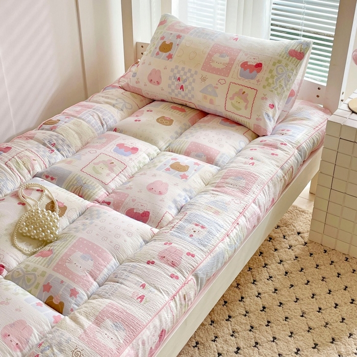 91家纺网 家纺一手货源 找家纺 小桃姐家纺 2025新款卡通床褥垫学生宿舍垫软床垫榻榻米床垫褥子铺盖 粉色猫咪