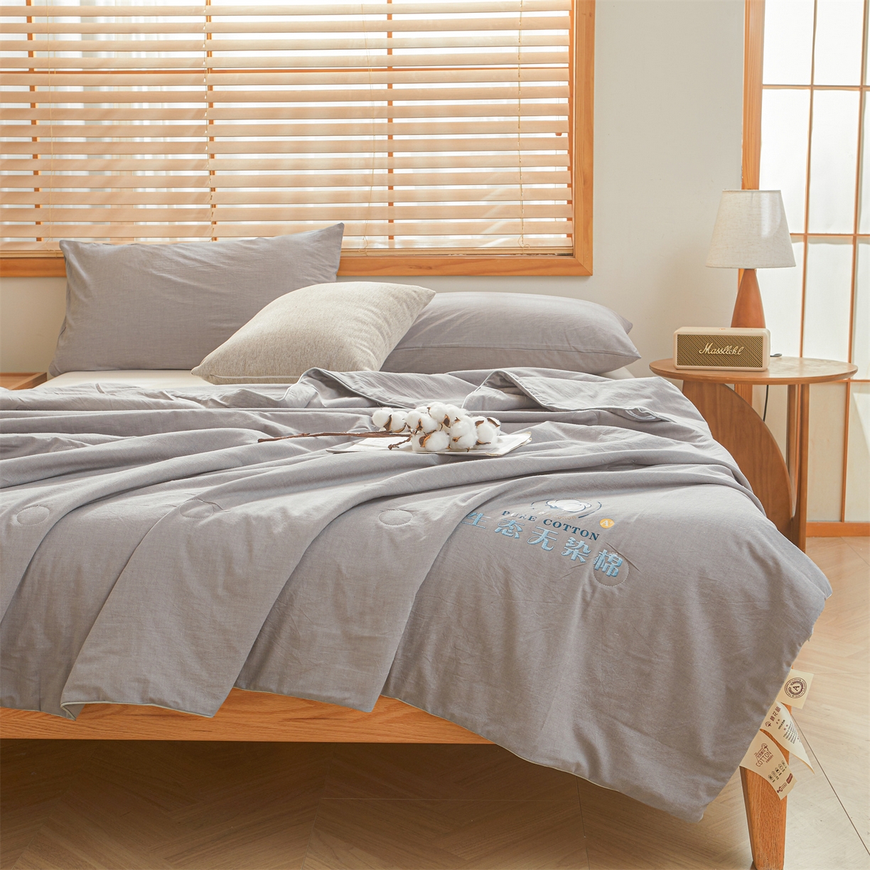 91家纺网 家纺一手货源 找家纺 招财星家纺 2026新款国标艾a类纯色100%新疆棉夏被夏凉被空调被棉花夏被棉花被子被芯热款含质检报告买家秀包检 莫奈-典雅灰