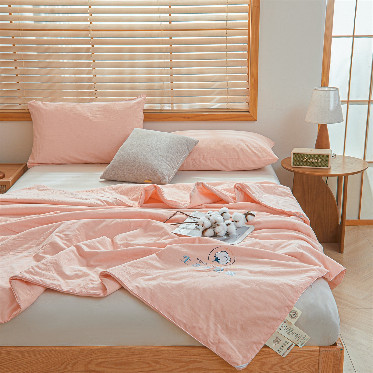 91家纺网 家纺一手货源 找家纺 招财星家纺 2026新款国标艾a类纯色100%新疆棉夏被夏凉被空调被棉花夏被棉花被子被芯热款含质检报告买家秀包检 莫奈-樱花粉