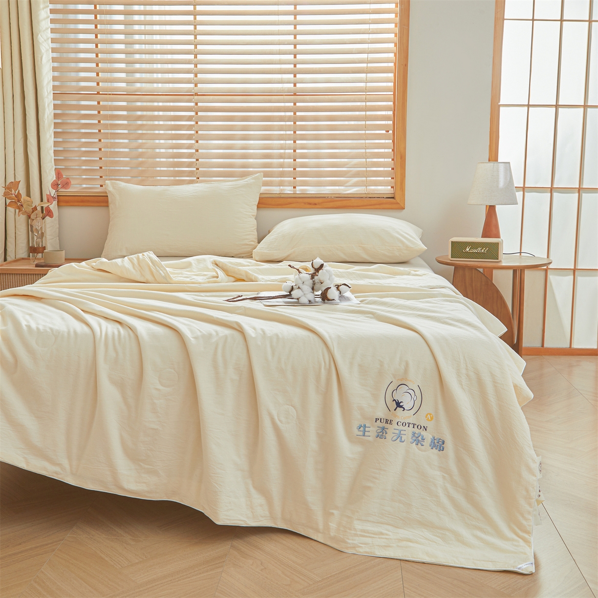 91家纺网 家纺一手货源 找家纺 招财星家纺 2026新款国标艾a类纯色100%新疆棉夏被夏凉被空调被棉花夏被棉花被子被芯热款含质检报告买家秀包检 莫奈-米白