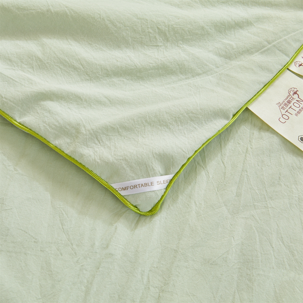 91家纺网 家纺一手货源 找家纺 招财星家纺 2026新款国标艾a类纯色100%新疆棉夏被夏凉被空调被棉花夏被棉花被子被芯热款含质检报告买家秀包检 莫奈-果绿