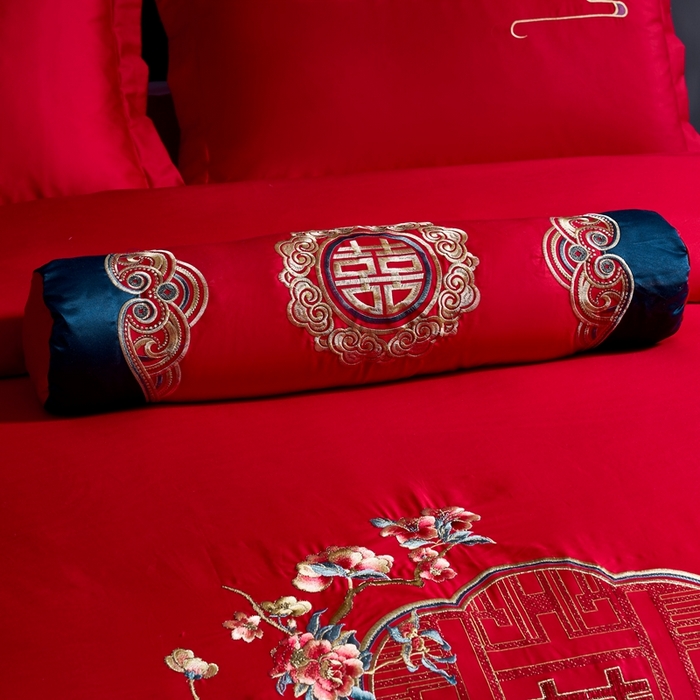 91家纺网 家纺一手货源 找家纺 慕她家纺 2026慕她大花工艺款全棉纯棉婚庆四件套大红色刺绣结婚床上用品 双喜临门