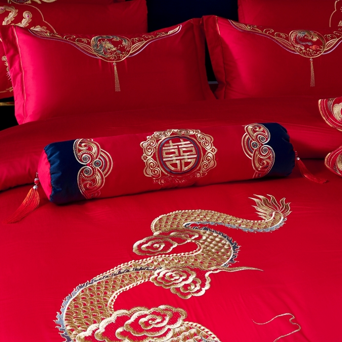 91家纺网 家纺一手货源 找家纺 慕她家纺 2026慕她大花工艺款全棉纯棉婚庆四件套大红色刺绣结婚床上用品 甜蜜龙凤