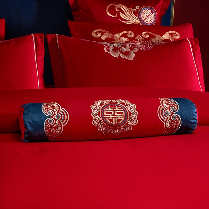 91家纺网 家纺一手货源 找家纺 慕她家纺 2026慕她大花工艺款全棉纯棉婚庆四件套大红色刺绣结婚床上用品 花开志喜