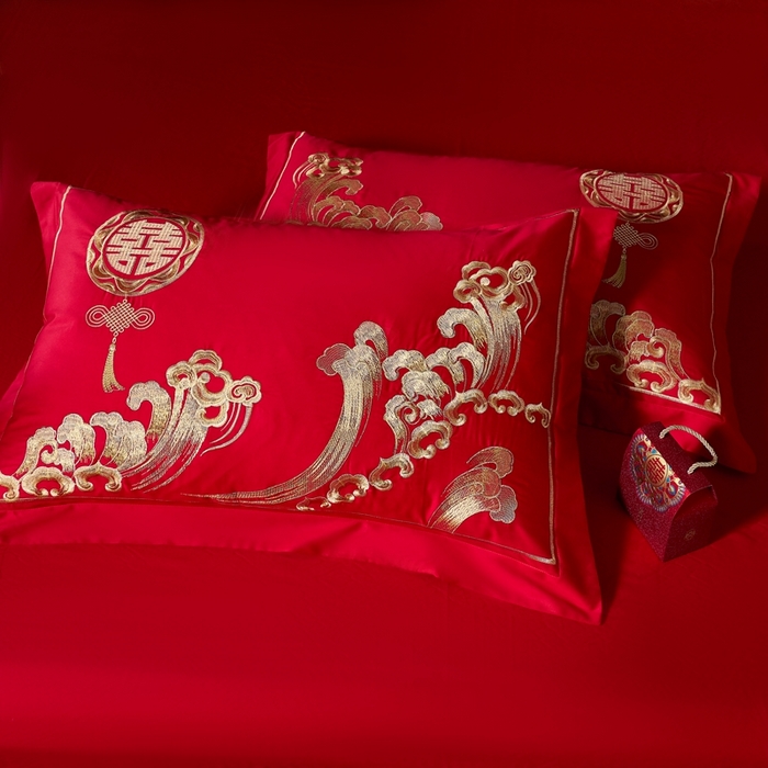 91家纺网 家纺一手货源 找家纺 慕她家纺 2026慕她大花工艺款全棉纯棉婚庆四件套大红色刺绣结婚床上用品 龙凤呈祥