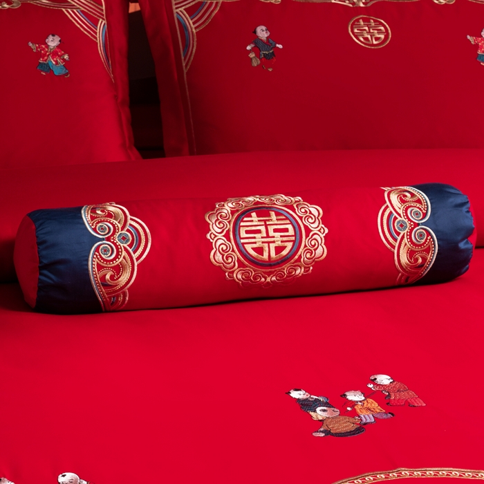 91家纺网 家纺一手货源 找家纺 慕她家纺 2026慕她大花工艺款全棉纯棉婚庆四件套大红色刺绣结婚床上用品 百子江山