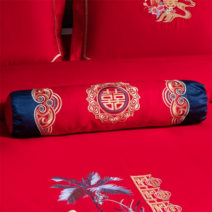 91家纺网 家纺一手货源 找家纺 慕她家纺 2026慕她大花工艺款全棉纯棉婚庆四件套大红色刺绣结婚床上用品 百子登科