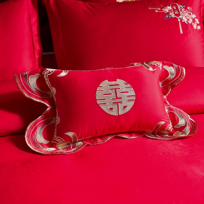 91家纺网 家纺一手货源 找家纺 慕她家纺 2026慕她大花工艺款全棉纯棉婚庆四件套大红色刺绣结婚床上用品 喜嫁