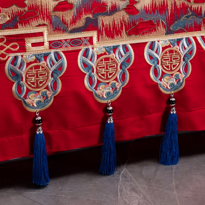 91家纺网 家纺一手货源 找家纺 慕她家纺 2026慕她大花工艺款全棉纯棉婚庆四件套大红色刺绣结婚床上用品 繁花似锦