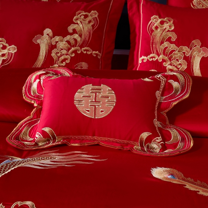91家纺网 家纺一手货源 找家纺 慕她家纺 2026慕她大花工艺款全棉纯棉婚庆四件套大红色刺绣结婚床上用品 龙凤呈祥