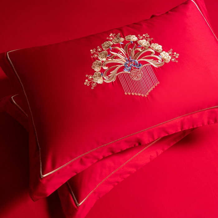 91家纺网 家纺一手货源 找家纺 慕她家纺 2026慕她大花工艺款全棉纯棉婚庆四件套大红色刺绣结婚床上用品 至尊龙凤