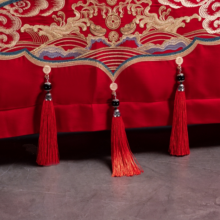 91家纺网 家纺一手货源 找家纺 慕她家纺 2026慕她大花工艺款全棉纯棉婚庆四件套大红色刺绣结婚床上用品 百子江山