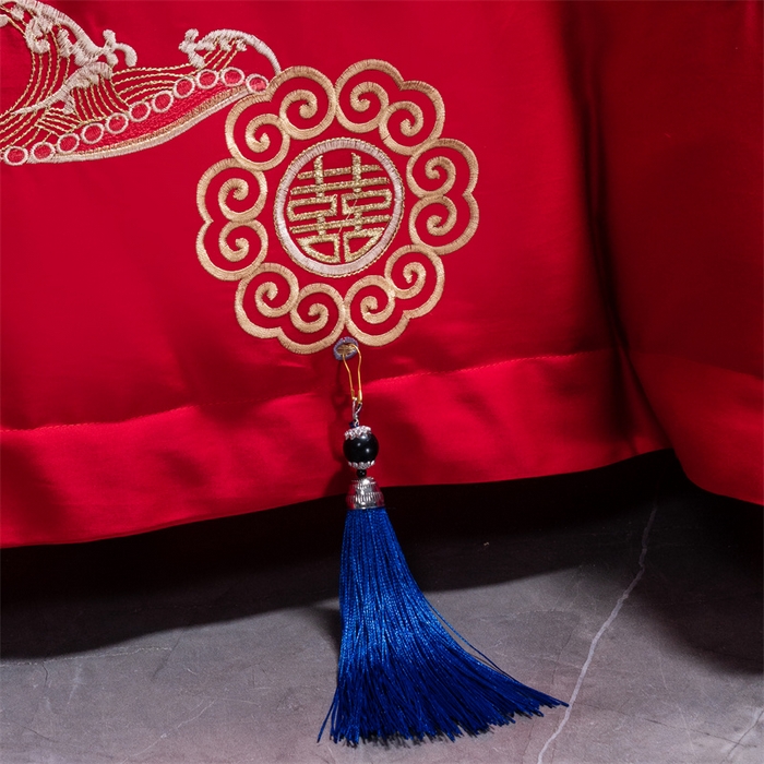 91家纺网 家纺一手货源 找家纺 慕她家纺 2026慕她大花工艺款全棉纯棉婚庆四件套大红色刺绣结婚床上用品 百子登科