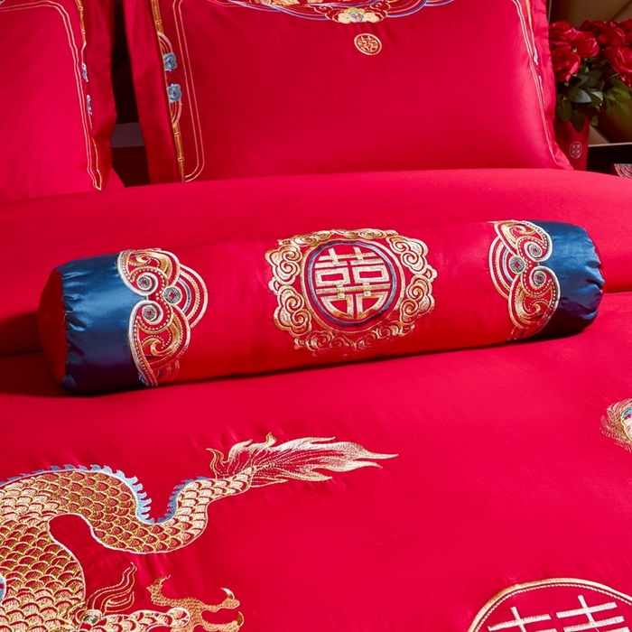 91家纺网 家纺一手货源 找家纺 慕她家纺 2026慕她大花工艺款全棉纯棉婚庆四件套大红色刺绣结婚床上用品 龙凤祥和